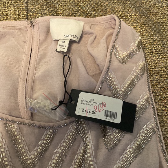 Pale pink and tweed beaded Greylin dress size medium - Picture 7 of 7